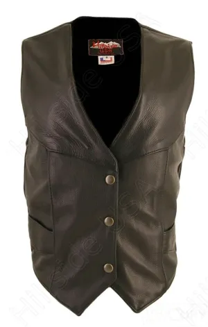 Ladies Made in USA Naked Leather Motorcycle Vest Antique Brass Snaps