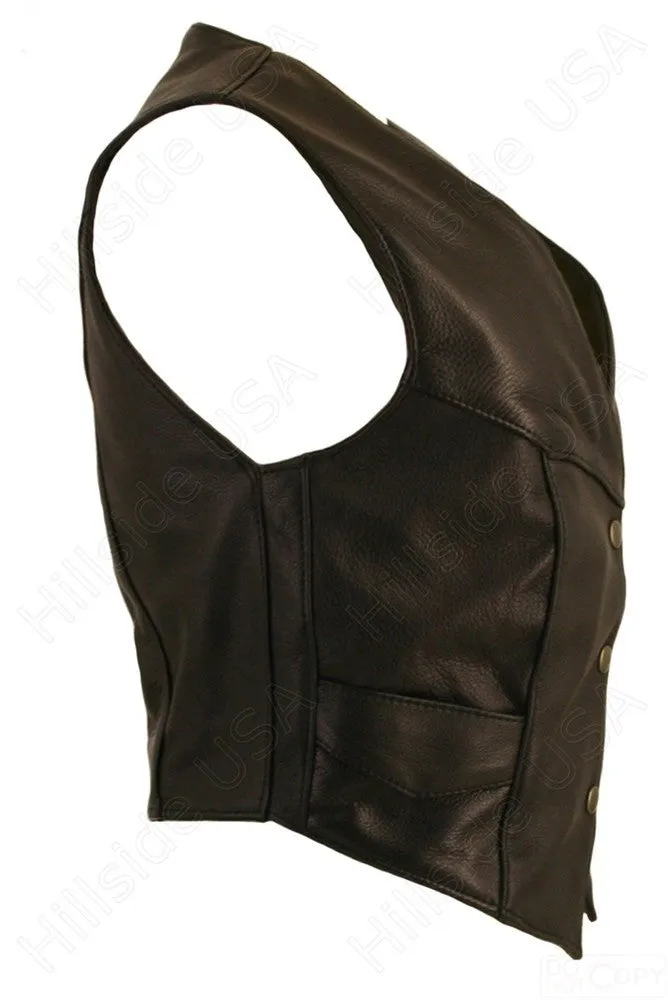 Ladies Made in USA Naked Leather Motorcycle Vest Antique Brass Snaps