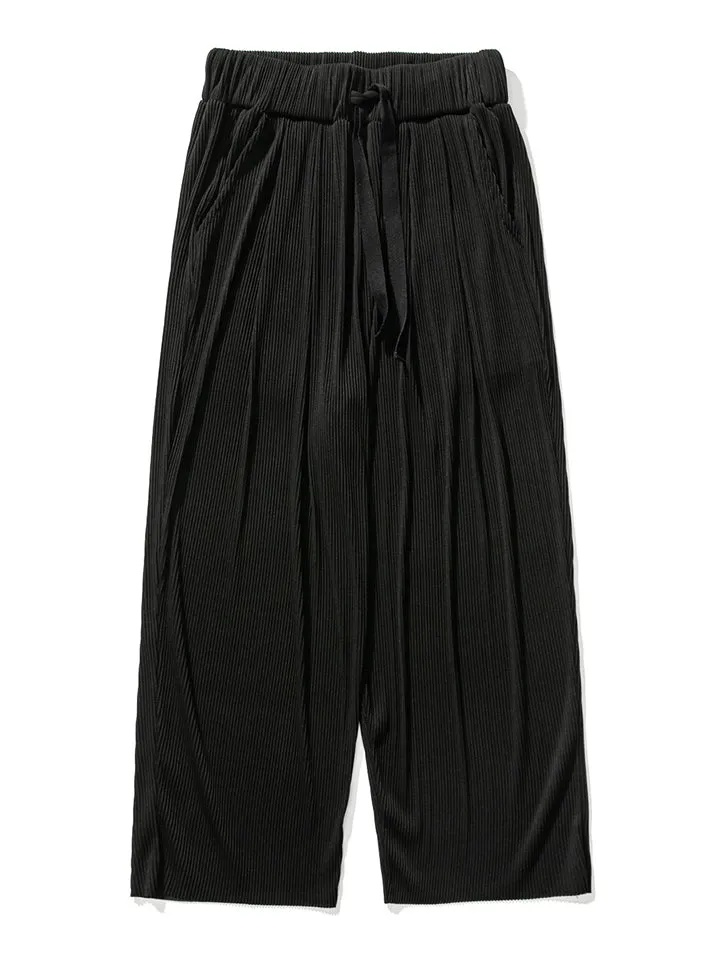 Male Flowy Pleated Solid Elasticated Waist Loose Pants