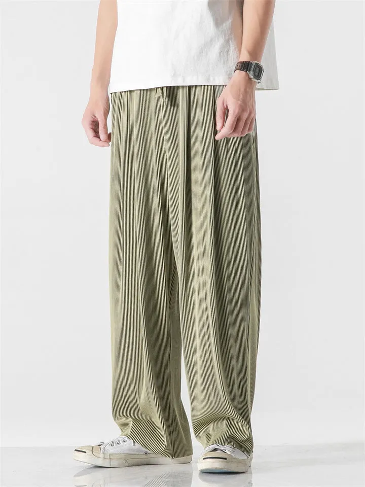 Male Flowy Pleated Solid Elasticated Waist Loose Pants