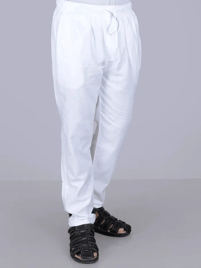 Men White Solid Chain Pocket Cotton Pajama