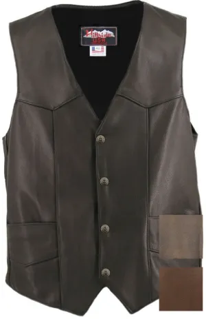 Men's Made in USA Black, Brown, Distressed Brown Naked Leather Basic Motorcycle Vest Leather Lined Gun Pockets