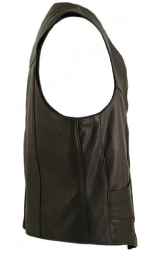 Men's Made in USA Black, Brown, Distressed Brown Naked Leather Basic Motorcycle Vest Leather Lined Gun Pockets