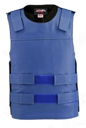 Mens Made in USA Royal Blue Leather Bullet Proof Style Motorcycle Vest