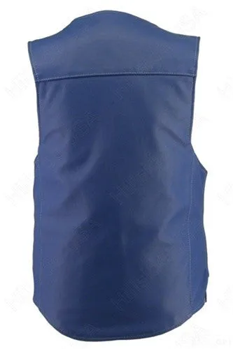 Mens Made in USA Royal Blue Leather Bullet Proof Style Motorcycle Vest