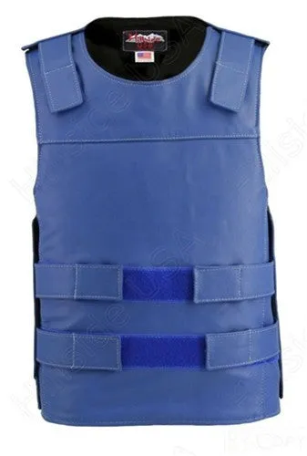 Mens Made in USA Royal Blue Leather Bullet Proof Style Motorcycle Vest