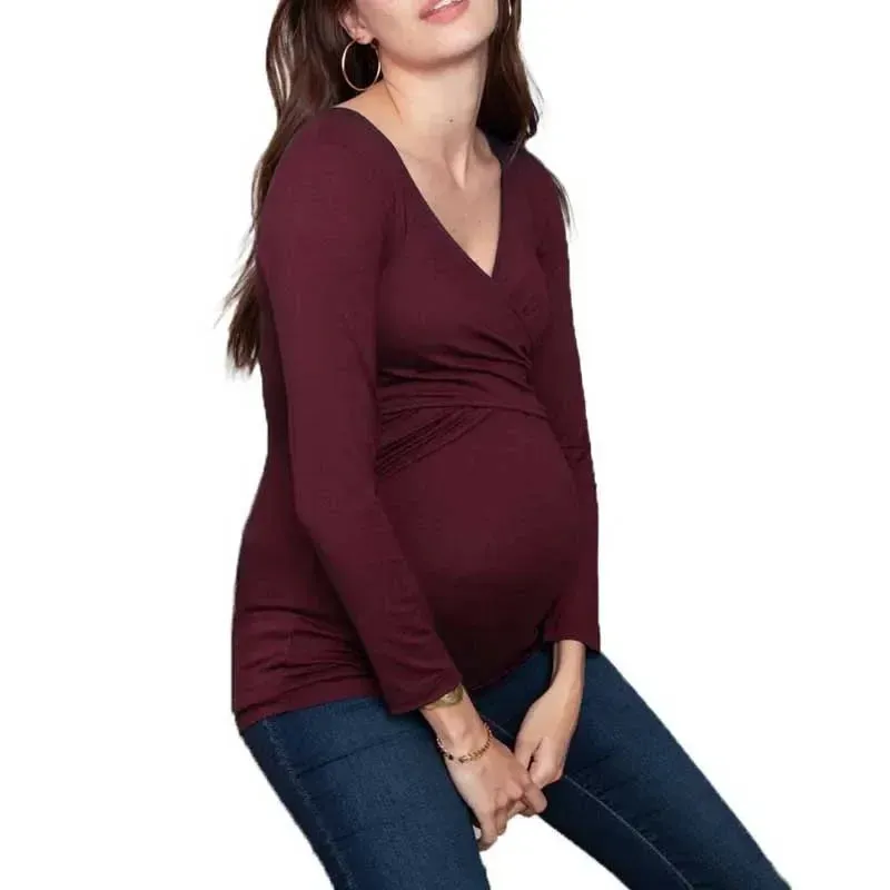 New Outdoor Portable Nursing Clothing V-Neck Maternity Care Tops Maternity Long Sleeve T-shirts Nursing Wear