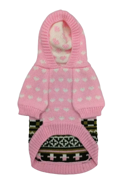Petstop Dog Christmas Jumper - Heart Pink Hoodie