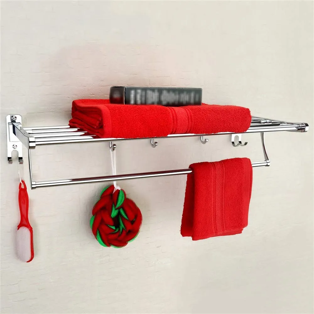 Plantex Eco Stainless Steel Folding Towel Rack/Towel Stand/Hanger Bathroom Accessories/Chrome Finish (18 Inches-Chrome)