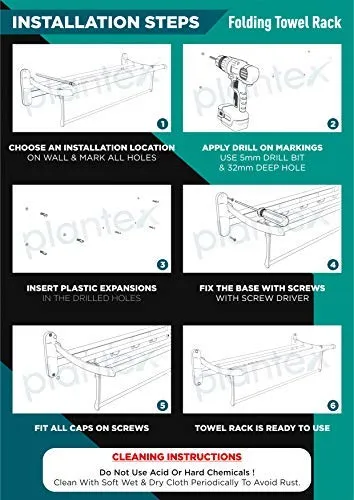 Plantex Eco Stainless Steel Folding Towel Rack/Towel Stand/Hanger Bathroom Accessories/Chrome Finish (18 Inches-Chrome)