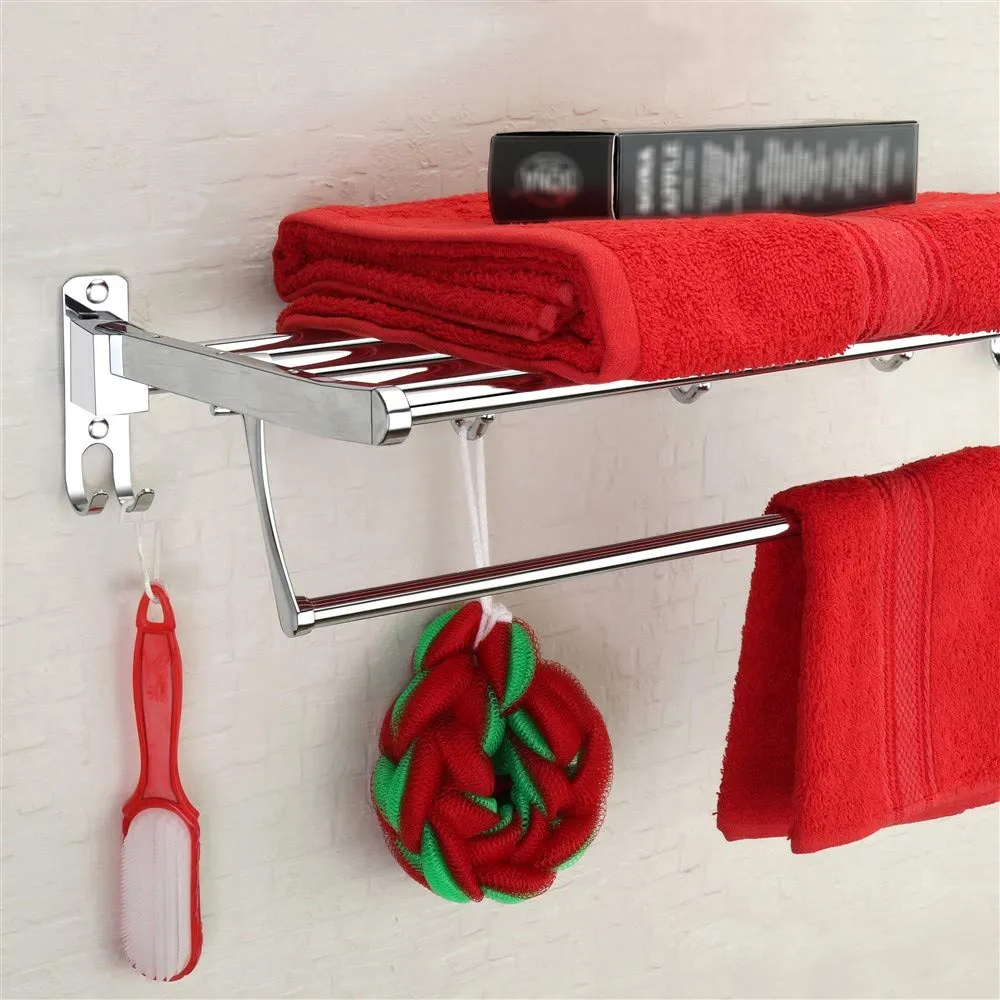 Plantex Eco Stainless Steel Folding Towel Rack/Towel Stand/Hanger Bathroom Accessories/Chrome Finish (18 Inches-Chrome)
