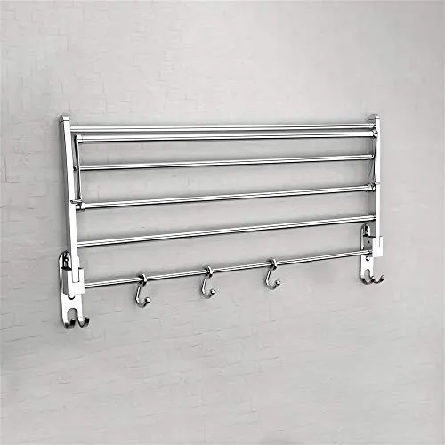 Plantex Eco Stainless Steel Folding Towel Rack/Towel Stand/Hanger Bathroom Accessories/Chrome Finish (18 Inches-Chrome)
