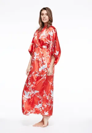 Plum & Crane Long Satin Kimono