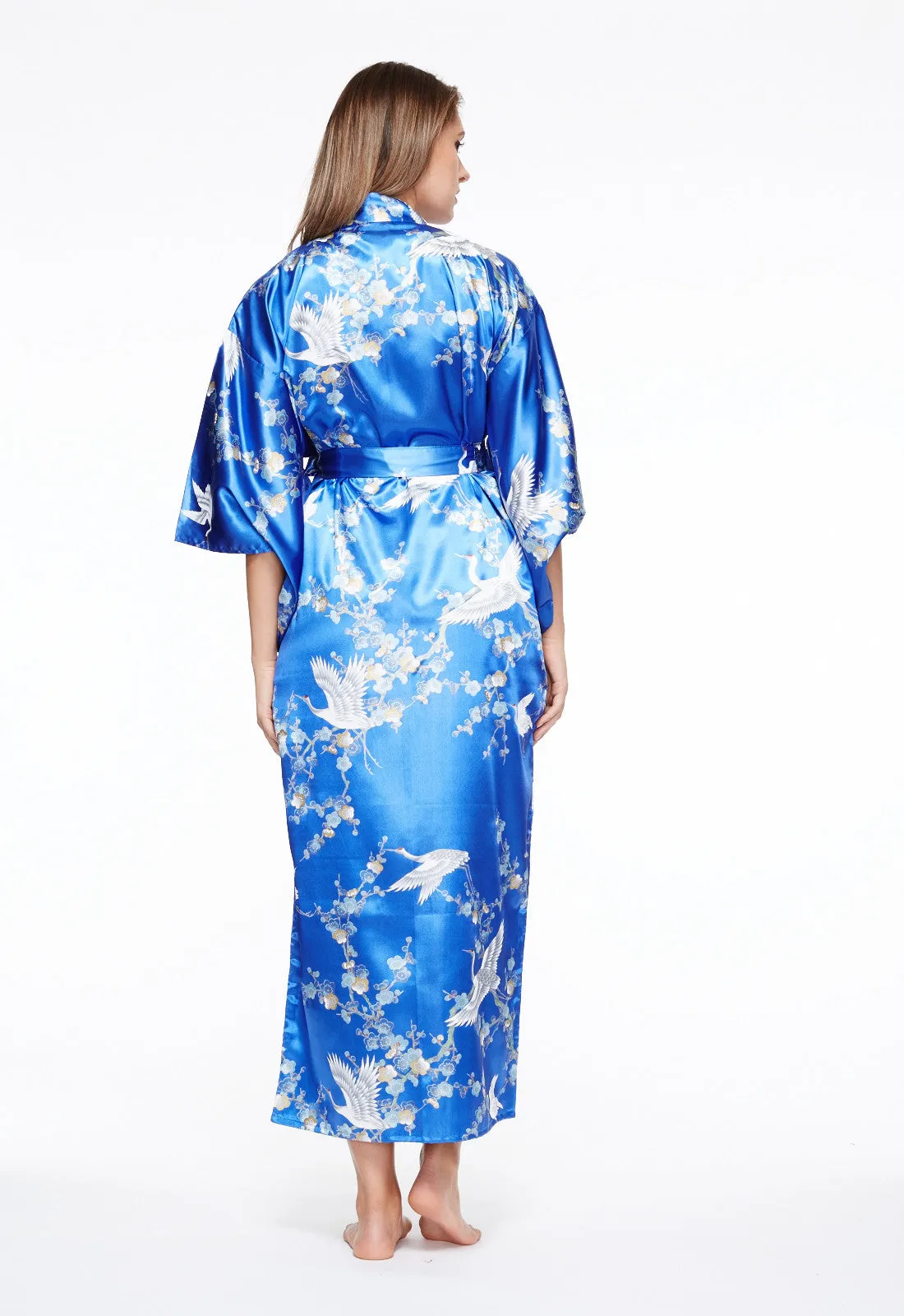 Plum & Crane Long Satin Kimono