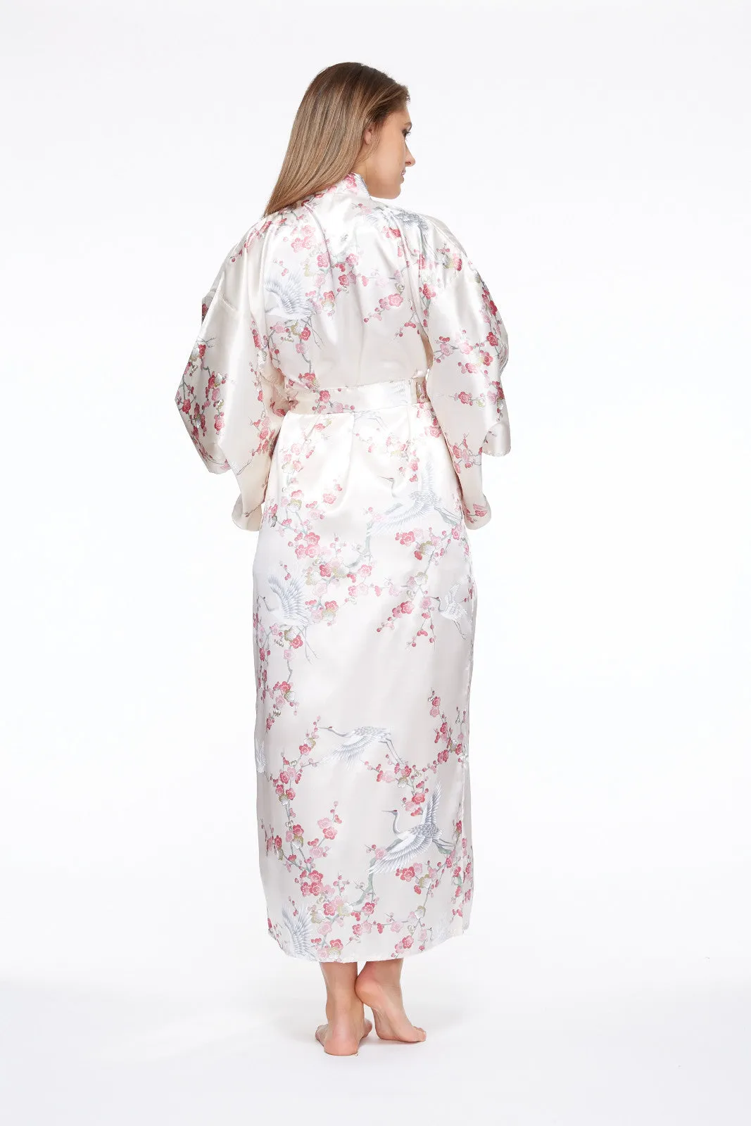 Plum & Crane Long Satin Kimono