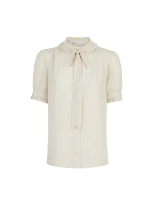 Puff-Sleeve Button-Front Bow-Neck Blouse - The NY&C Legacy Collection