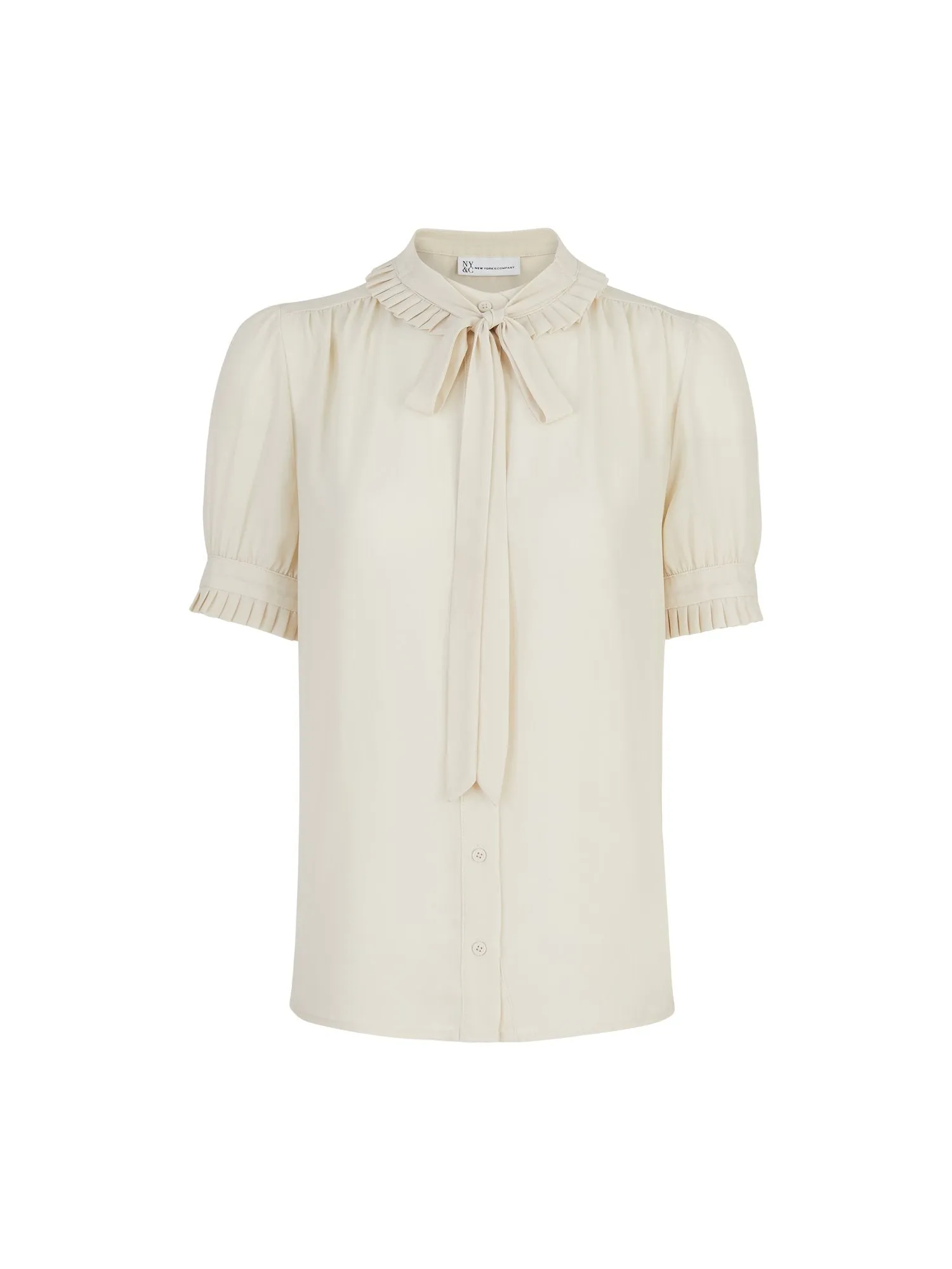 Puff-Sleeve Button-Front Bow-Neck Blouse - The NY&C Legacy Collection