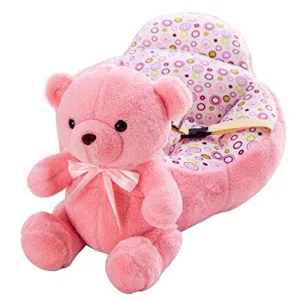 Ram Products Teddy Shape Soft Plush Cushion Sofa Seat | Velvet Rocking Chair for Kids (Pink, for 7months and Above)