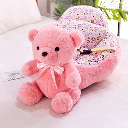 Ram Products Teddy Shape Soft Plush Cushion Sofa Seat | Velvet Rocking Chair for Kids (Pink, for 7months and Above)