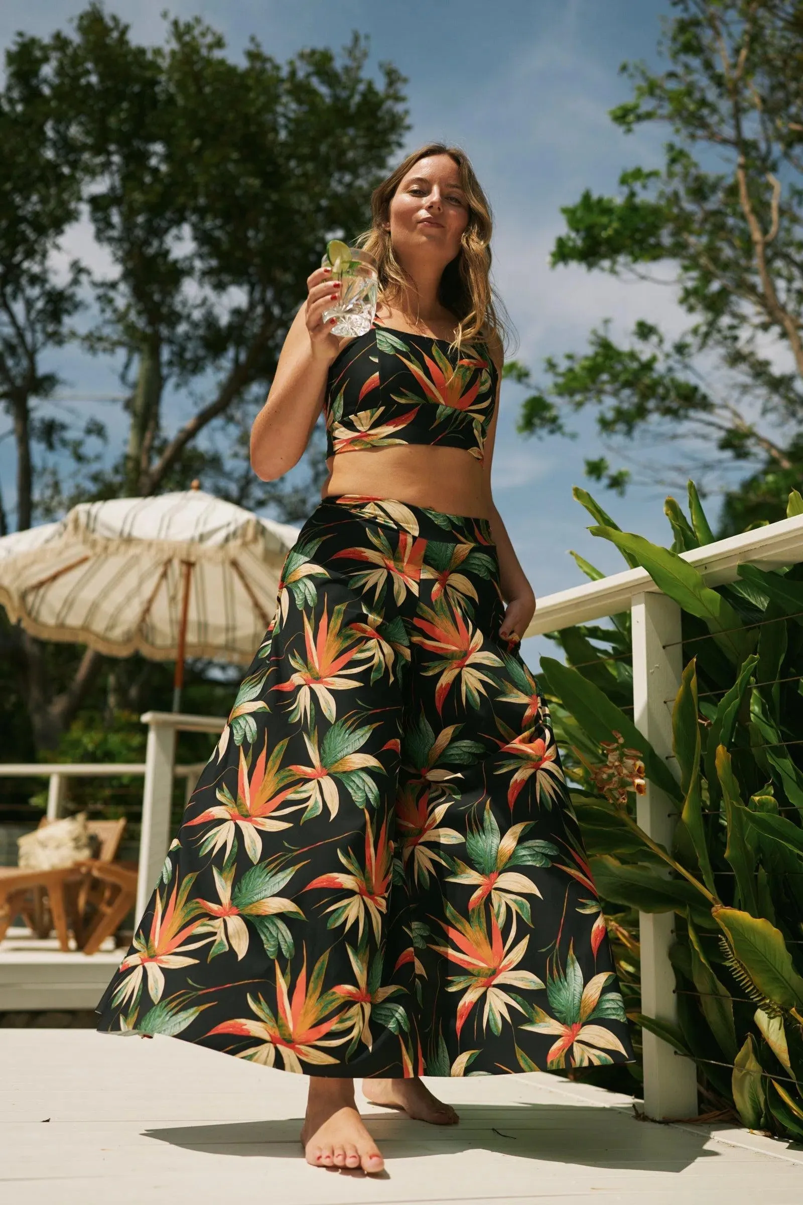 Silky Palazzo Pant With Pocket - Black Tropico