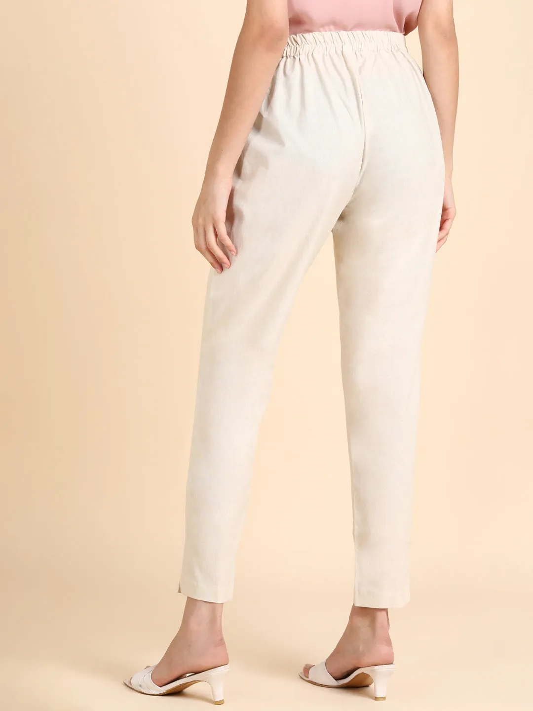 Soft Cotton Solid Color Pant - Cream/Off-White