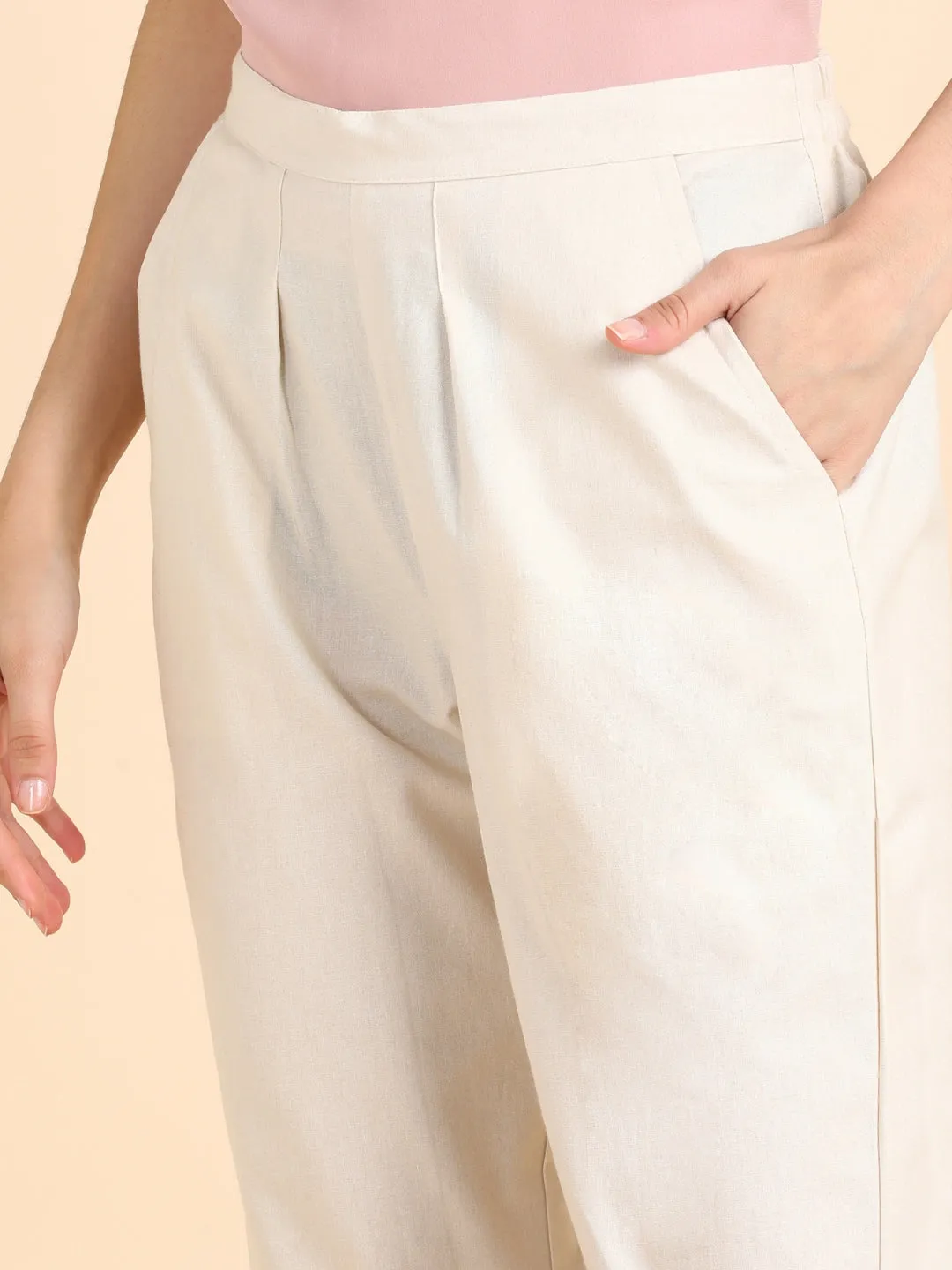 Soft Cotton Solid Color Pant - Cream/Off-White