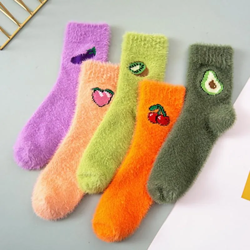 Unisex Winter Fluffy Thick Fruit Design Print House Happy Socks