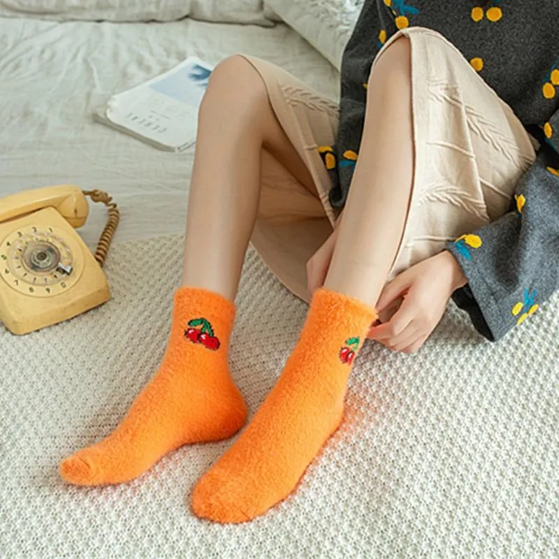 Unisex Winter Fluffy Thick Fruit Design Print House Happy Socks