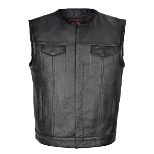 VL919 Men's Zipper and Snap Closure Leather Motorcycle Club Vest Quick Access Gun Pocket