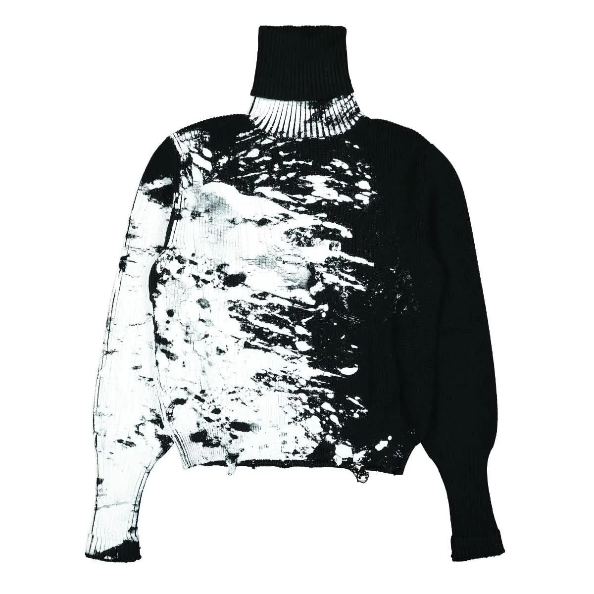 White Paint Destroyed Knitted Turtleneck