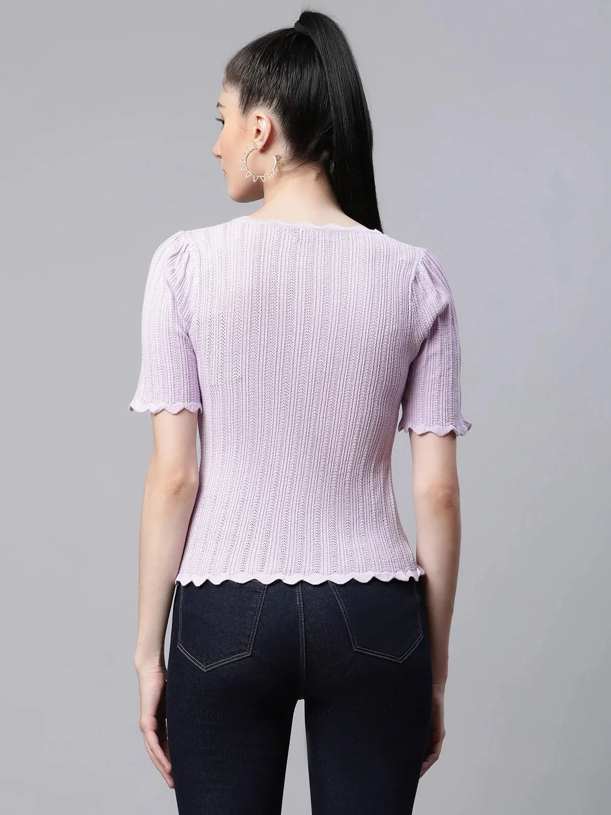 Women Jacquard Viscose Slim Fit Casual Top