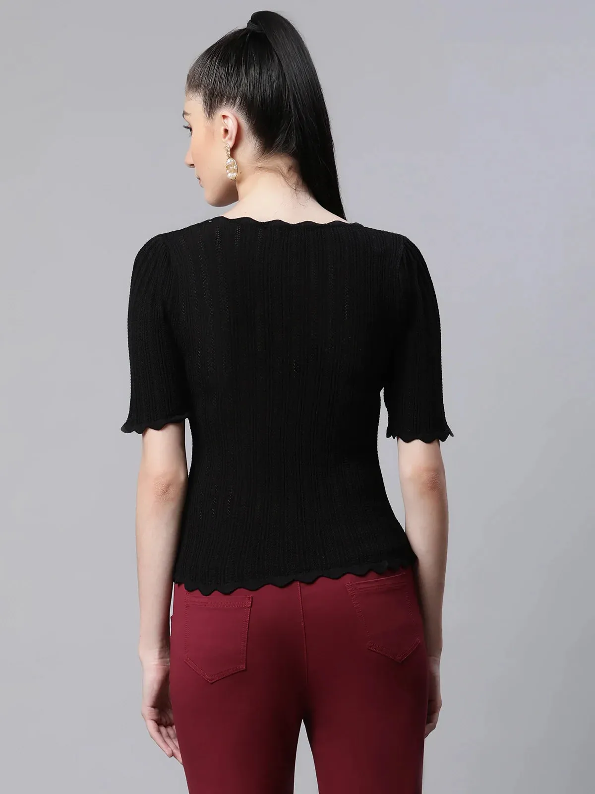 Women Jacquard Viscose Slim Fit Casual Top