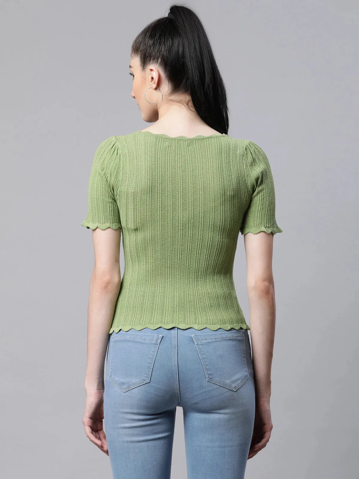Women Jacquard Viscose Slim Fit Casual Top