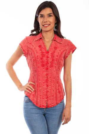 Womens Cantina Collection Top: Cap Sleeve with Floral Soutache, Brick