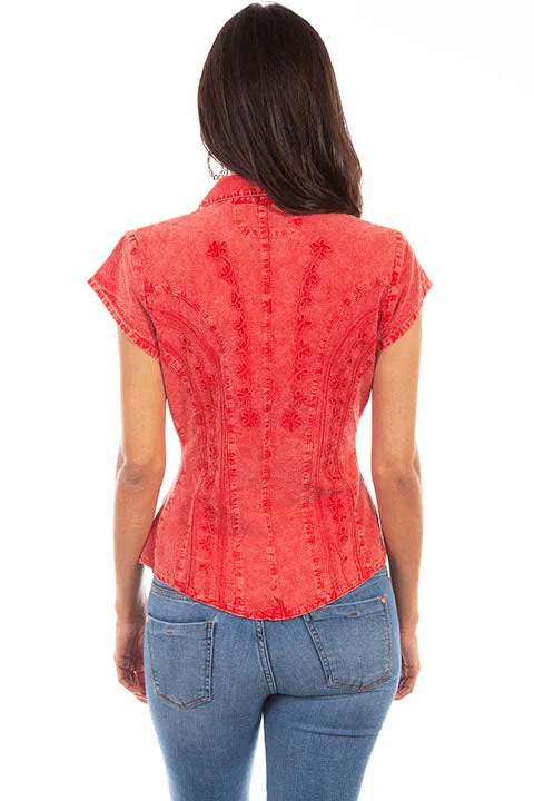 Womens Cantina Collection Top: Cap Sleeve with Floral Soutache, Brick
