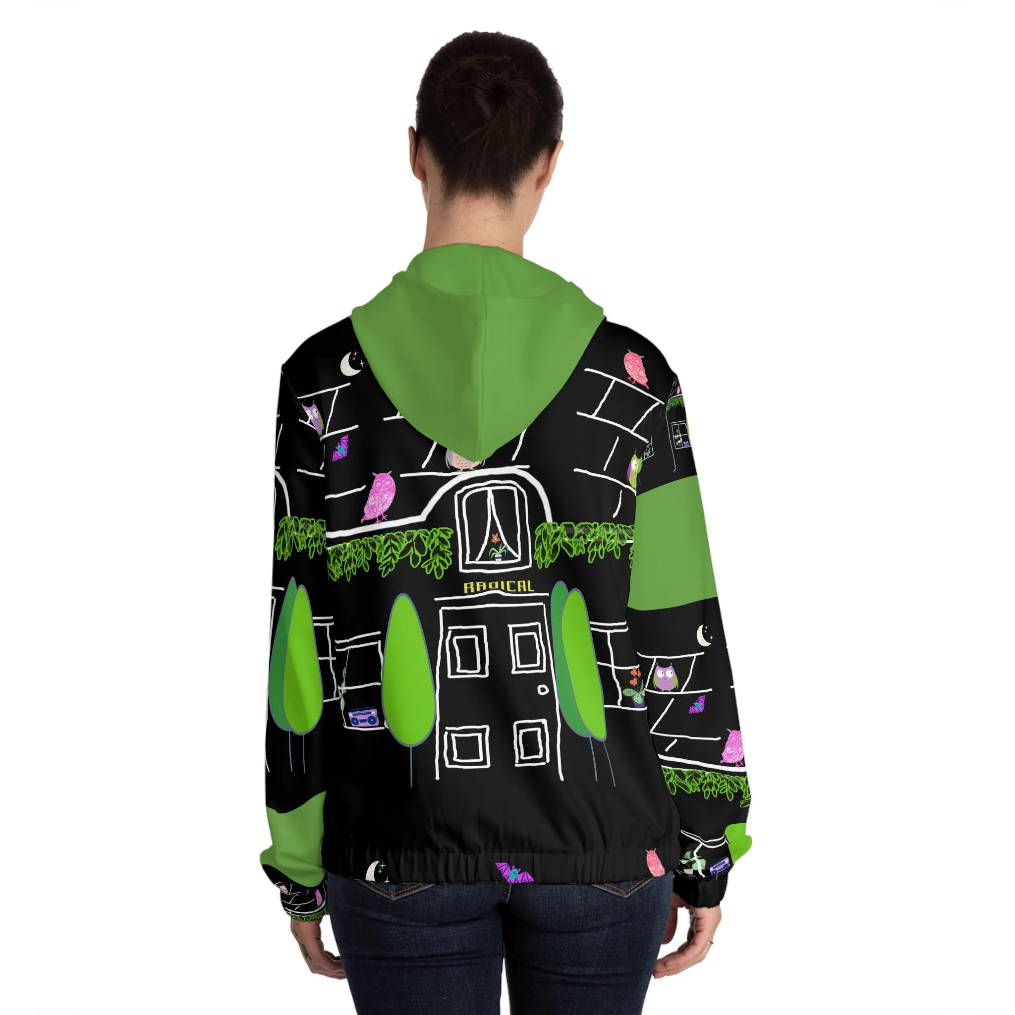 Women’s Full-Zip Hoodie (AOP) OWL HOUSE