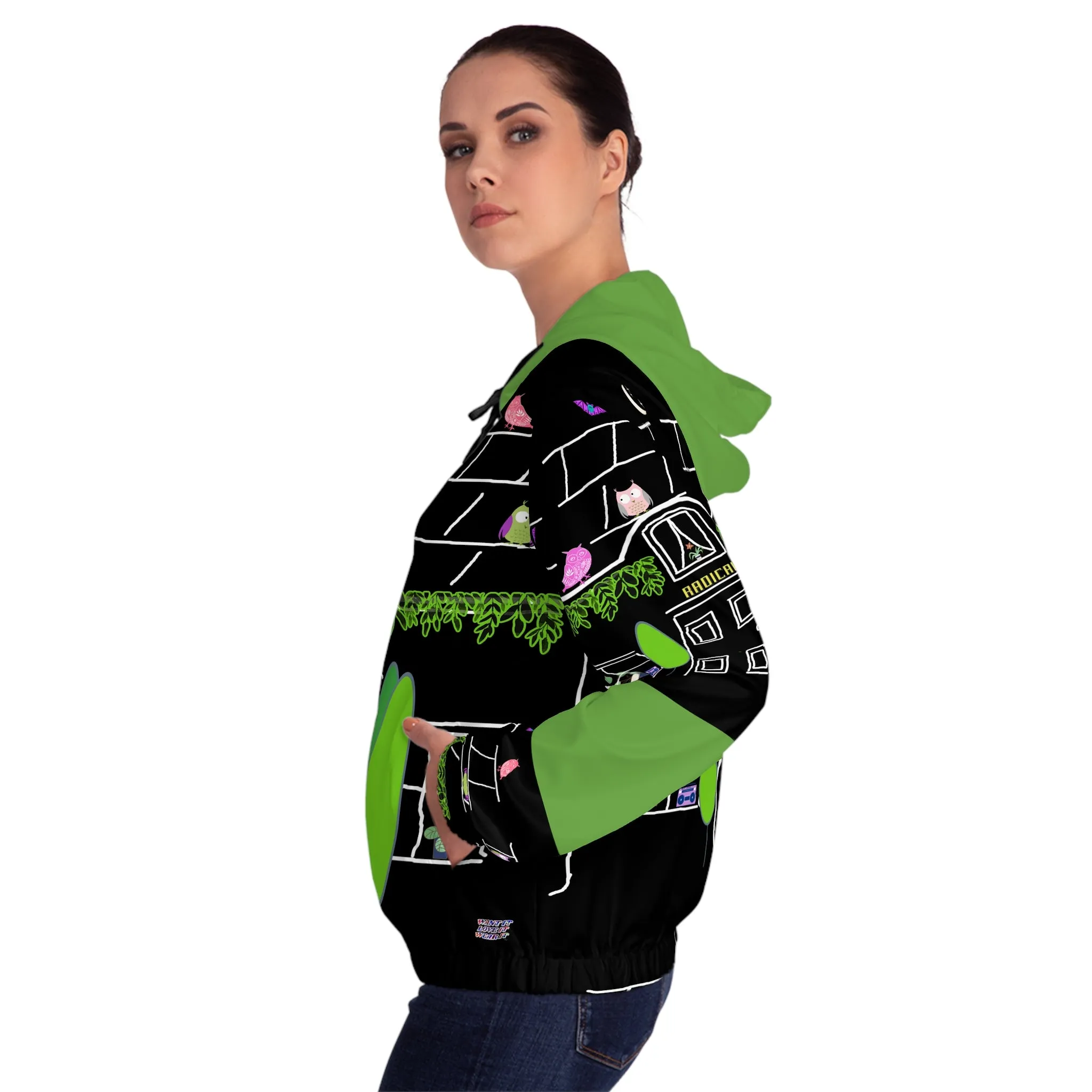 Women’s Full-Zip Hoodie (AOP) OWL HOUSE