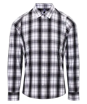 Womens Ginmill check cotton long sleeve shirt | Black/White