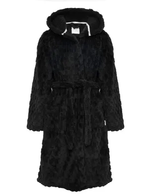 Women's Maeve Chunky Soft Fleece Tie Robe Dressing Gown with Hood in Jet Black - Tokyo Laundry