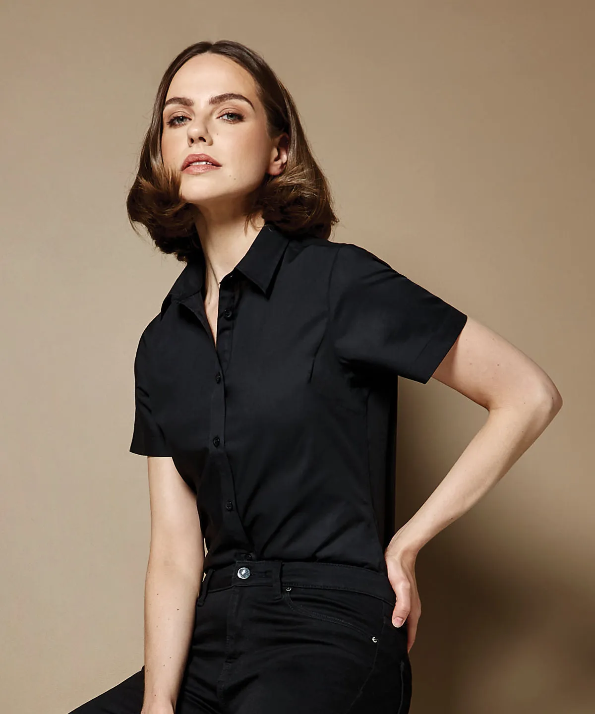 Womens poplin shirt short sleeve | Dark Navy