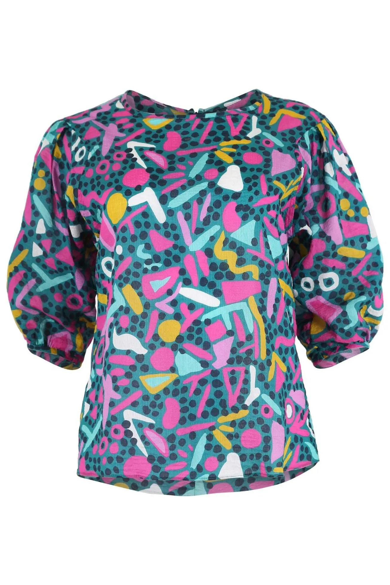 Wonderland Blouse Turquoise in Seersucker